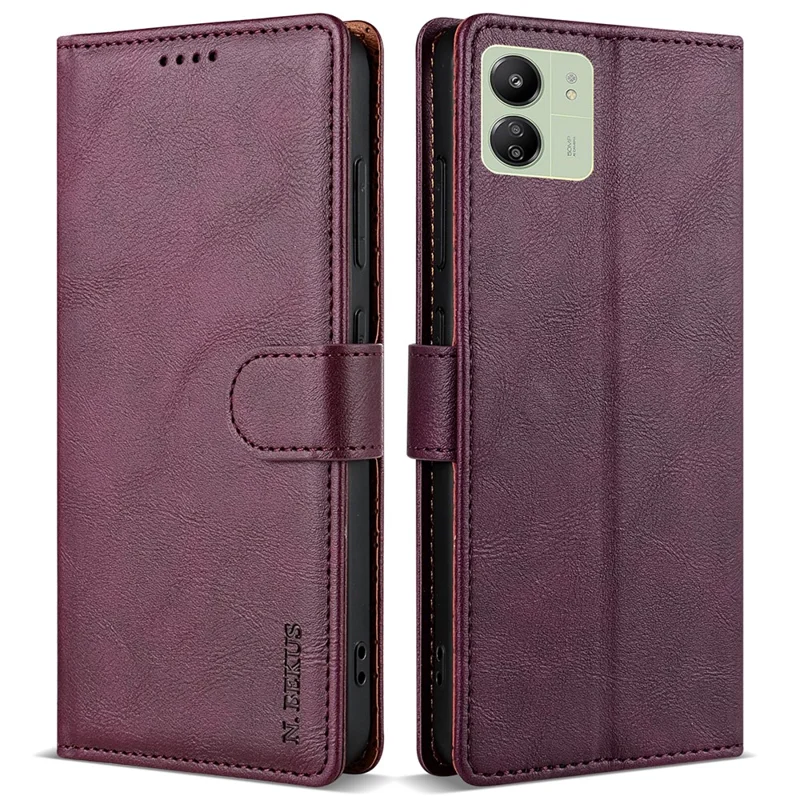N.BEKUS CSJ-001 Para Xiaomi Redmi 13C 4G / 13C 5G / Poco C65 4G / Poco M6 5G / 13R 5G Capa Magnética de Couro com Suporte - Vinho Tinto