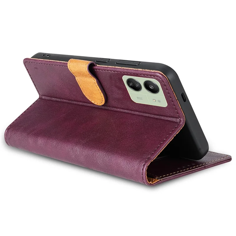 N.BEKUS CSJ-001 Para Xiaomi Redmi 13C 4G / 13C 5G / Poco C65 4G / Poco M6 5G / 13R 5G Capa Magnética de Couro com Suporte - Vinho Tinto