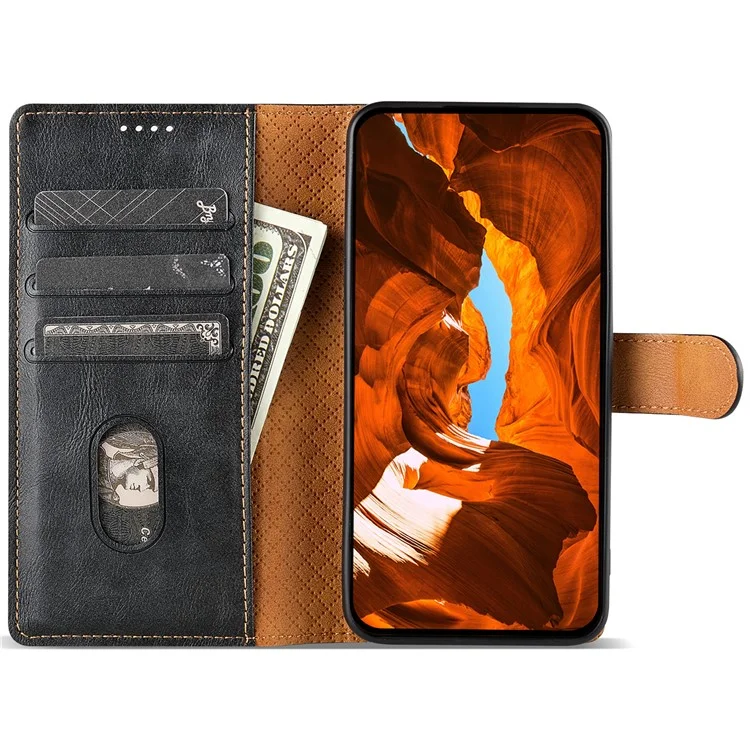 N.BEKUS CSJ-001 Para Capa de Telefone Motorola Moto G54 5G Flip Folio Stand View Couro - Preto