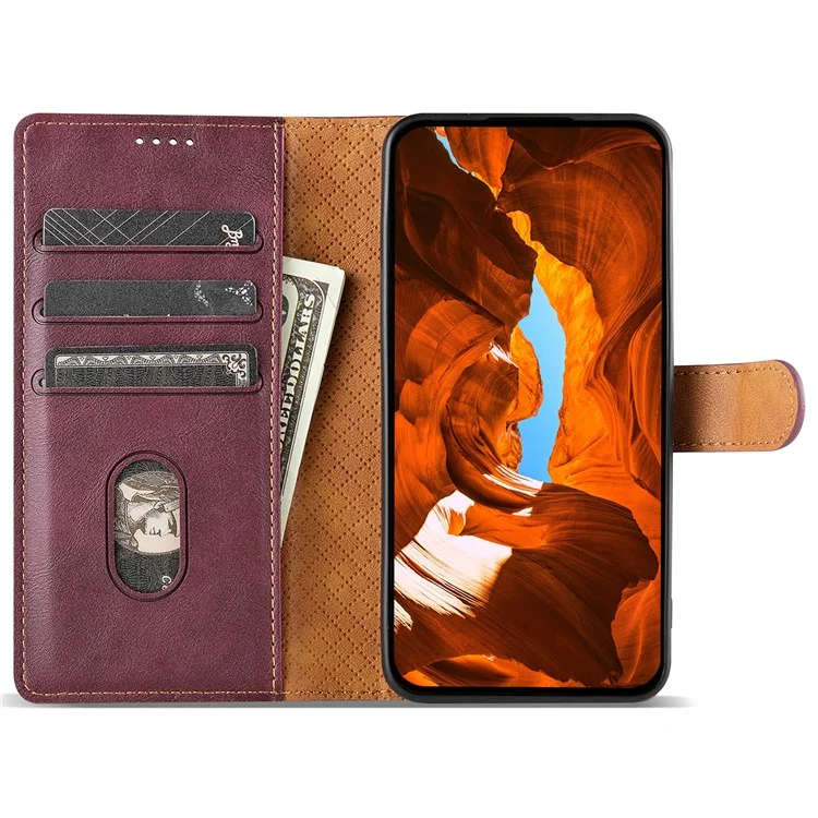 N.BEKUS CSJ-001 Per Motorola Moto G84 5G Custodia Colore Solido in Pelle PU Copertina per Telefono - Rosso Vino