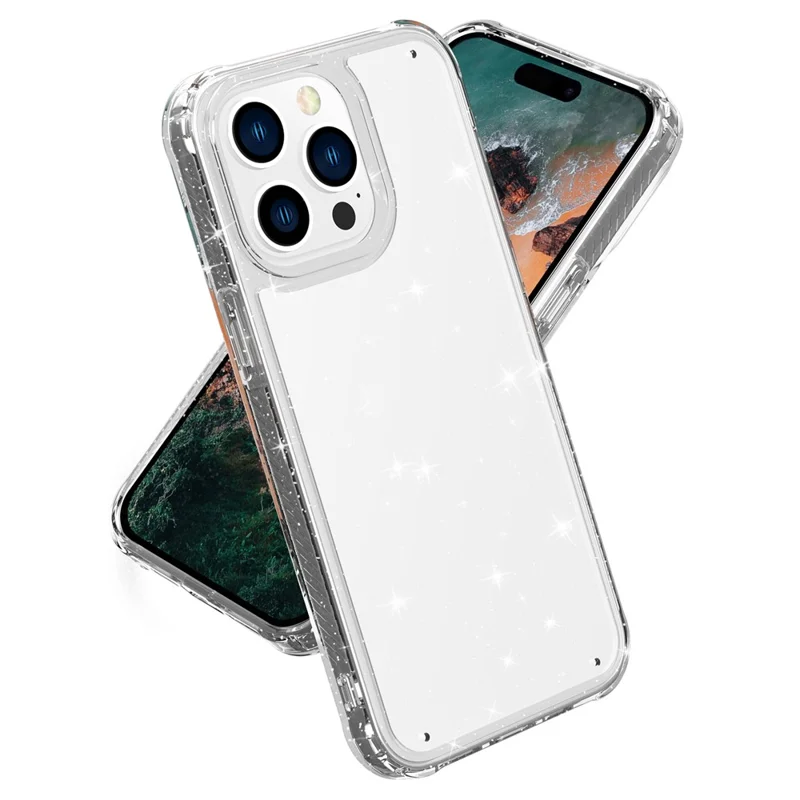 GW20 For iPhone 14 Pro Case Shockproof TPU+PC Matte Phone Cover - Glitter Transparent