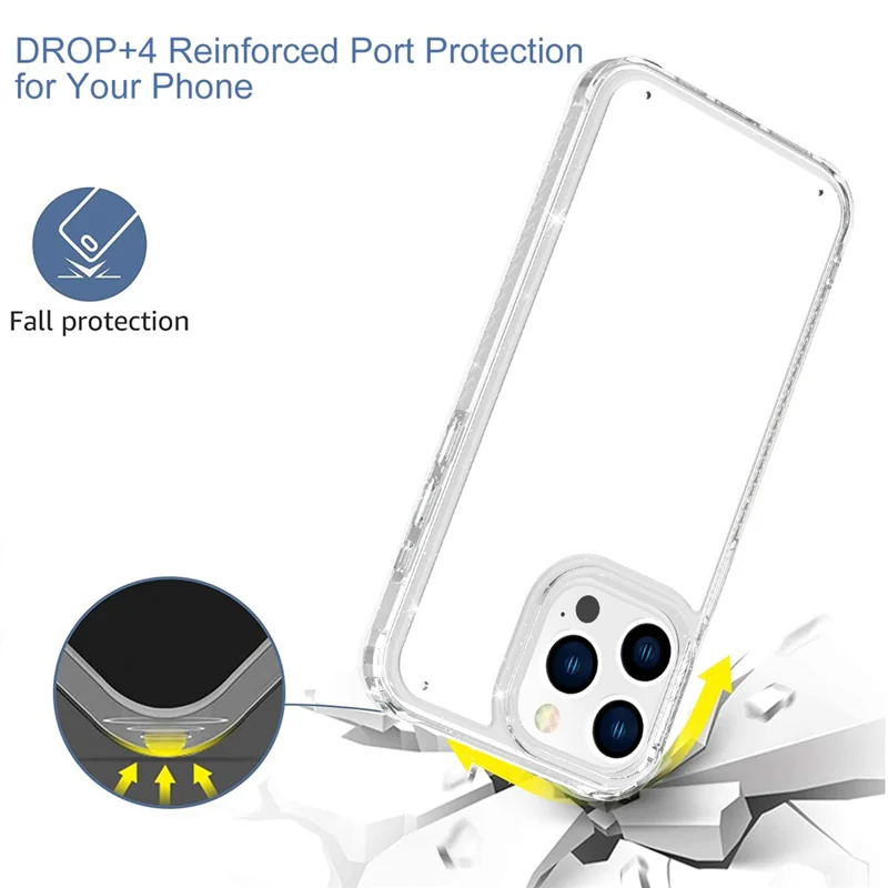 GW20 For iPhone 14 Pro Case Shockproof TPU+PC Matte Phone Cover - Glitter Transparent