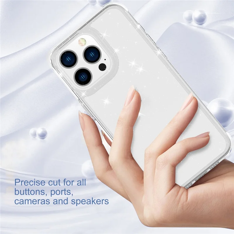 GW20 For iPhone 14 Pro Case Shockproof TPU+PC Matte Phone Cover - Glitter Transparent