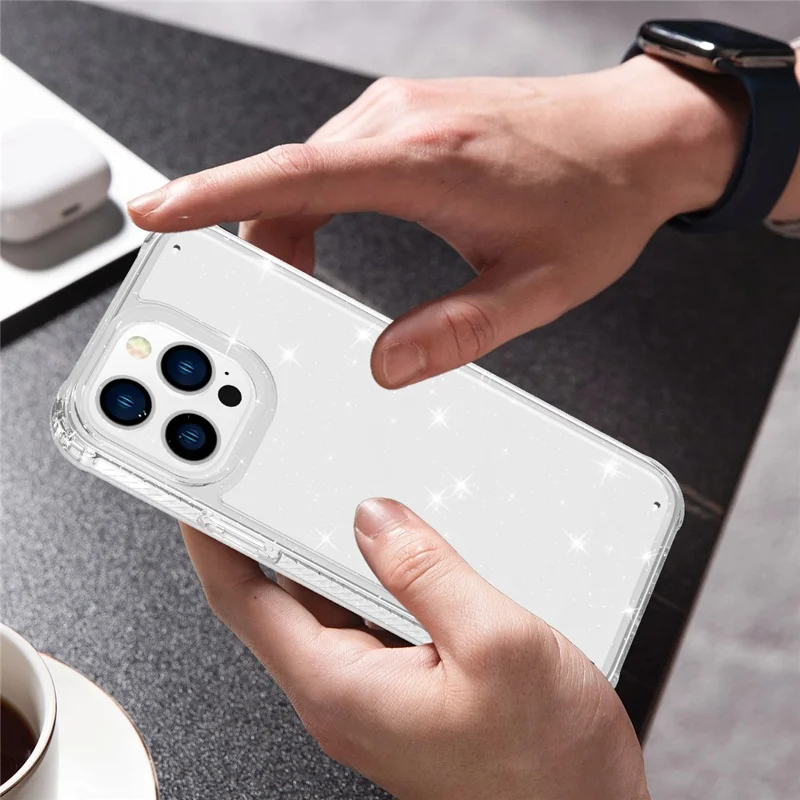 GW20 For iPhone 14 Pro Case Shockproof TPU+PC Matte Phone Cover - Glitter Transparent