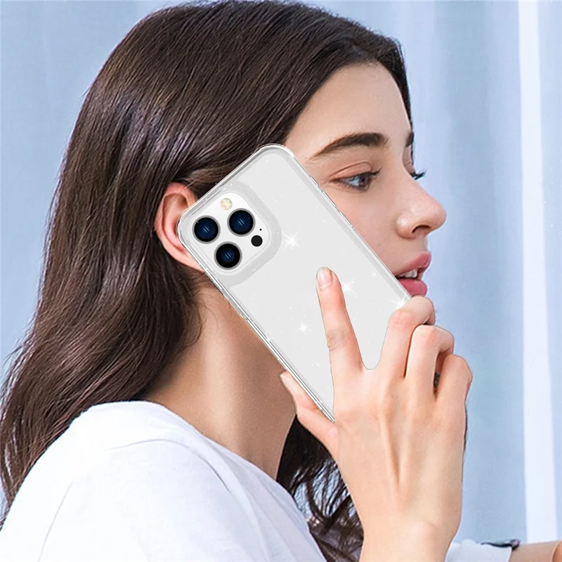 GW20 For iPhone 14 Pro Case Shockproof TPU+PC Matte Phone Cover - Glitter Transparent