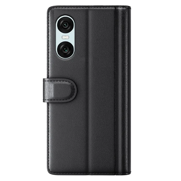 For Sony Xperia 10 VI Case Genuine Split Leather Phone Cover with Wallet Stand - Black