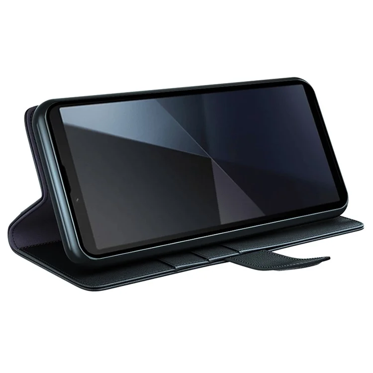 For Sony Xperia 10 VI Case Genuine Split Leather Phone Cover with Wallet Stand - Black
