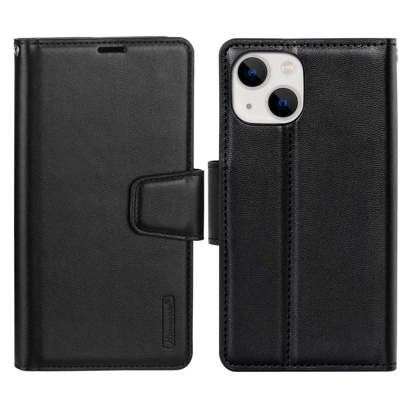 HANMAN Mill Series for iPhone 13 6.1 inch Full Protection Phone Case PU Leather TPU Folio Flip Cover with Stand Wallet - Black