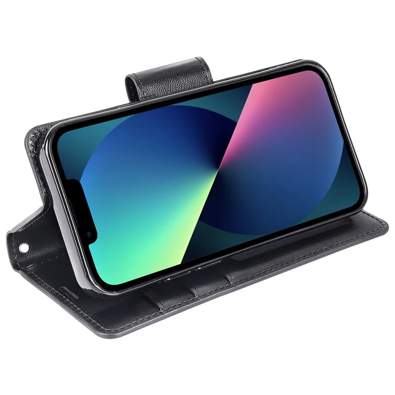 HANMAN Mill Series for iPhone 13 6.1 inch Full Protection Phone Case PU Leather TPU Folio Flip Cover with Stand Wallet - Black