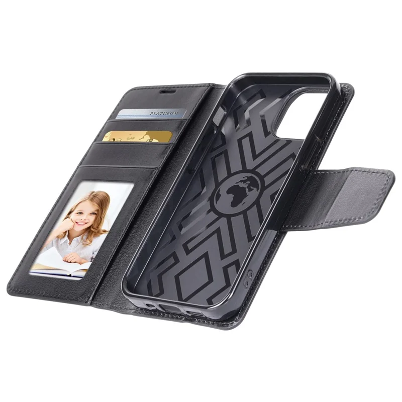 HANMAN Mill Series for iPhone 13 6.1 inch Full Protection Phone Case PU Leather TPU Folio Flip Cover with Stand Wallet - Black