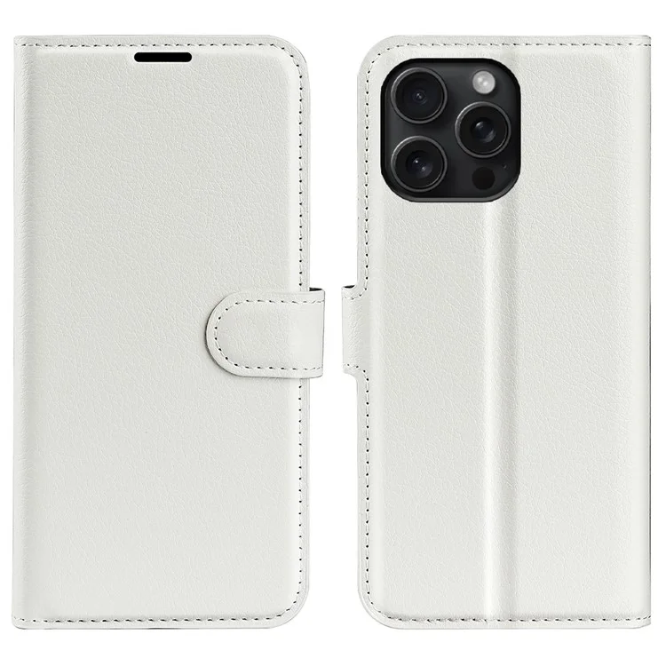 Per iPhone 16 Pro Max Wallet Case Litchi Texture Phone Leather Cover - Bianco
