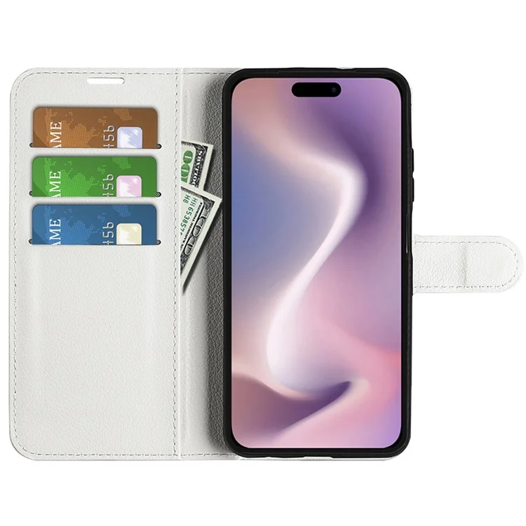 Per iPhone 16 Pro Max Wallet Case Litchi Texture Phone Leather Cover - Bianco