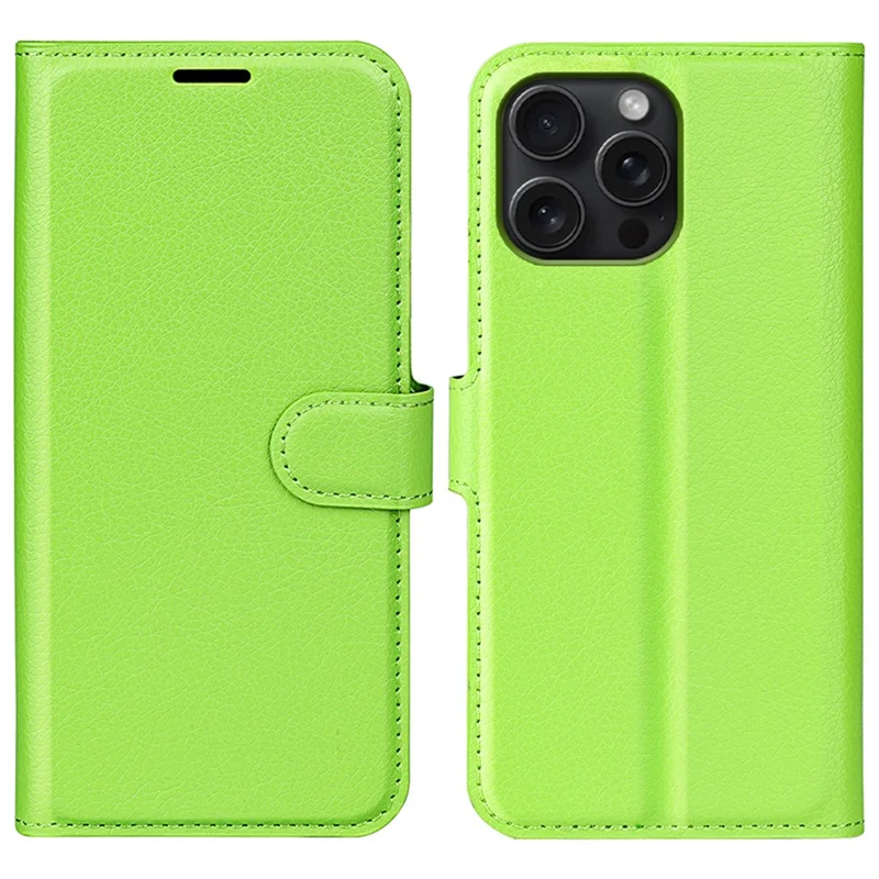 For iPhone 16 Pro Max Wallet Case Litchi Texture Phone Leather Cover - Green