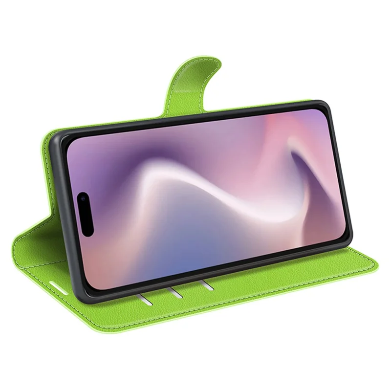 For iPhone 16 Pro Max Wallet Case Litchi Texture Phone Leather Cover - Green