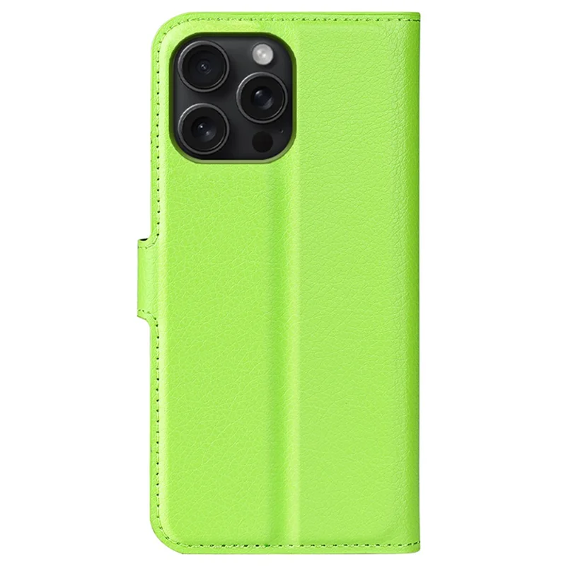 For iPhone 16 Pro Max Wallet Case Litchi Texture Phone Leather Cover - Green