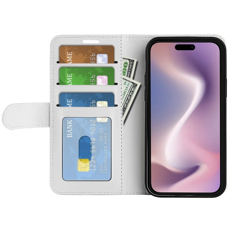 For iPhone 16 Pro Case Magnetic Closure Crazy Horse Texture Leather Phone Cover - White