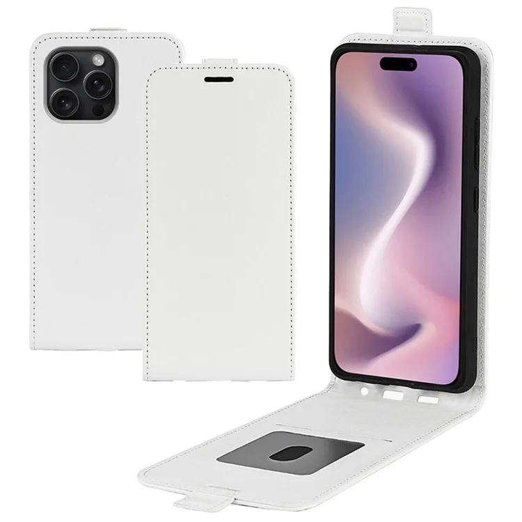 For iPhone 16 Pro Case Crazy Horse Texture Vertical Flip Leather Phone Cover - White