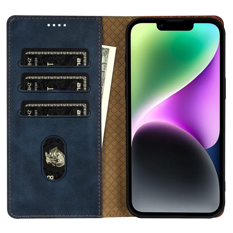 N.BEKUS CSJ-001 Für Iphone 13 Wallet Case Einfarbiges PU-Leder Handyhülle - Blau