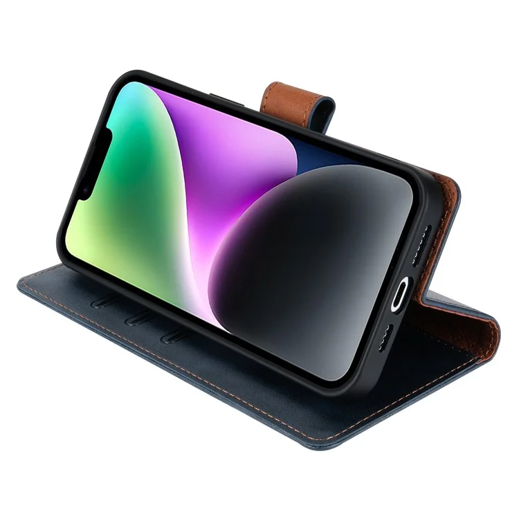 N.BEKUS CSJ-001 Für Iphone 13 Wallet Case Einfarbiges PU-Leder Handyhülle - Blau