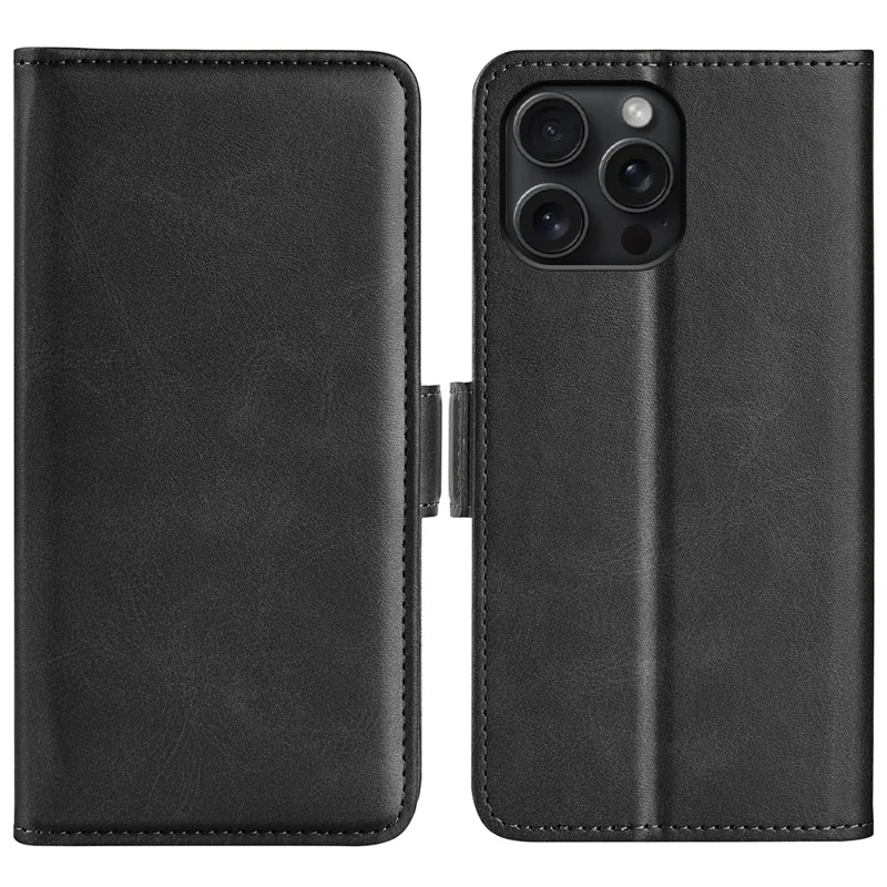 For iPhone 16 Pro Case Leather Wallet Folio Flip Protective Phone Cover - Black
