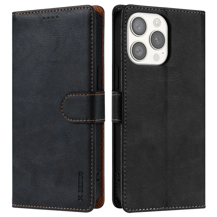 N.BEKUS CSJ-001 Schutzhülle für iPhone 13 Pro Max, einfarbiges Leder-Wallet-Handyhülle, Großhandel - Schwarz