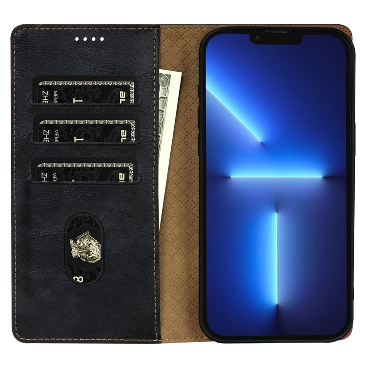N.BEKUS CSJ-001 Schutzhülle für iPhone 13 Pro Max, einfarbiges Leder-Wallet-Handyhülle, Großhandel - Schwarz