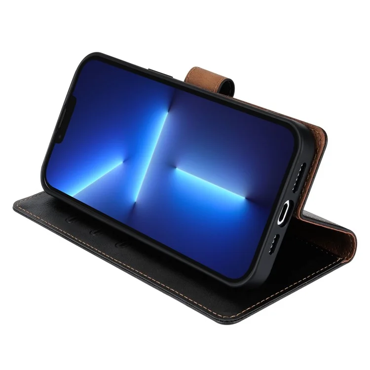N.BEKUS CSJ-001 Schutzhülle für iPhone 13 Pro Max, einfarbiges Leder-Wallet-Handyhülle, Großhandel - Schwarz
