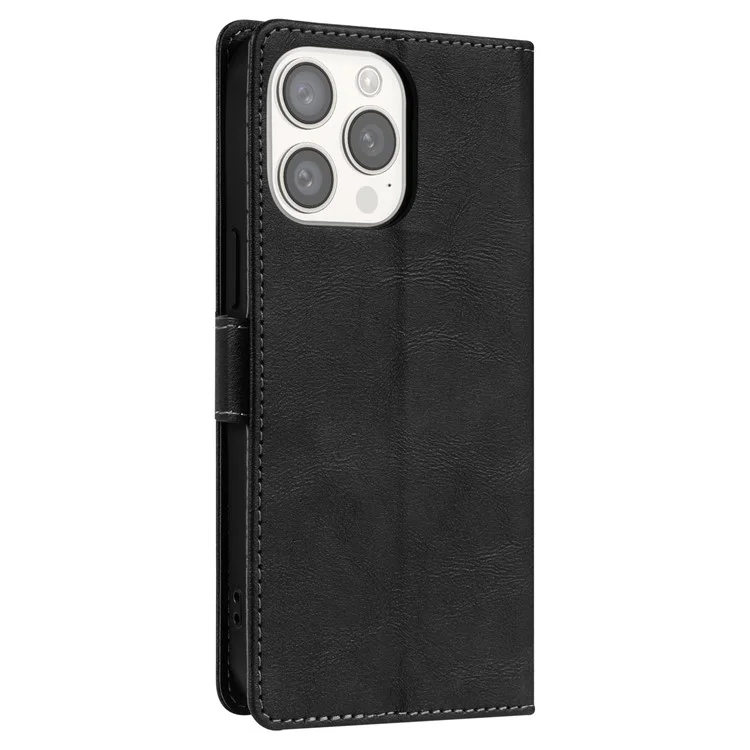 N.BEKUS CSJ-001 Schutzhülle für iPhone 13 Pro Max, einfarbiges Leder-Wallet-Handyhülle, Großhandel - Schwarz