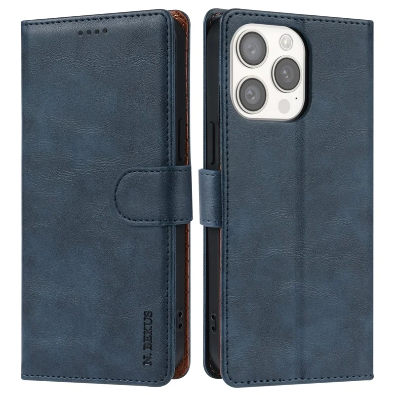 N.BEKUS CSJ-001 For iPhone 13 Pro Max Case Solid Color Leather Wallet Phone Cover   Distributors - Blue