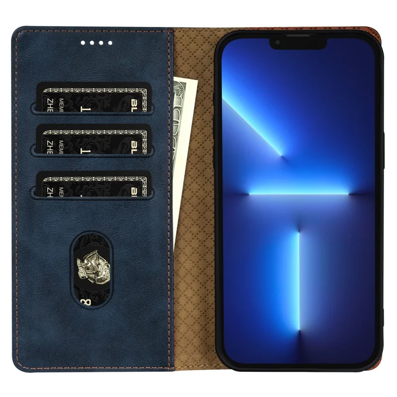 N.BEKUS CSJ-001 For iPhone 13 Pro Max Case Solid Color Leather Wallet Phone Cover   Distributors - Blue