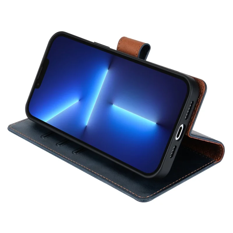 N.BEKUS CSJ-001 For iPhone 13 Pro Max Case Solid Color Leather Wallet Phone Cover   Distributors - Blue