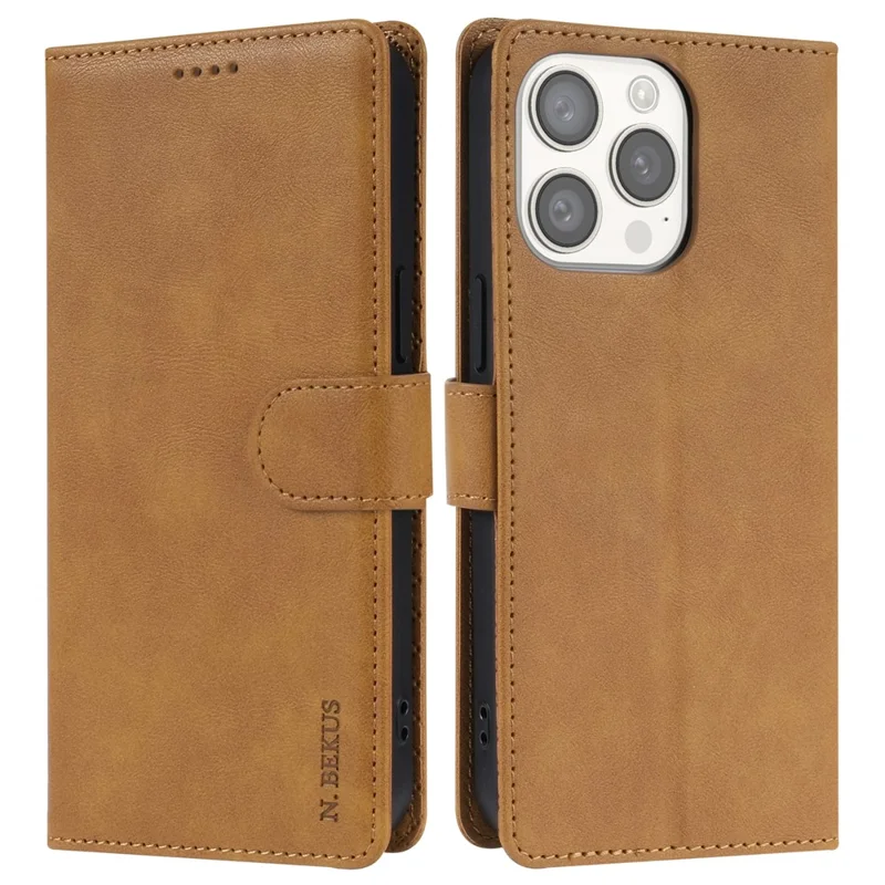 N.BEKUS CSJ-001 Чехол для iPhone 13 Pro Max, Цветной Кожаный Бумажник, Чехол для Телефона, Оптовые Дистрибьюторы - Коричневый