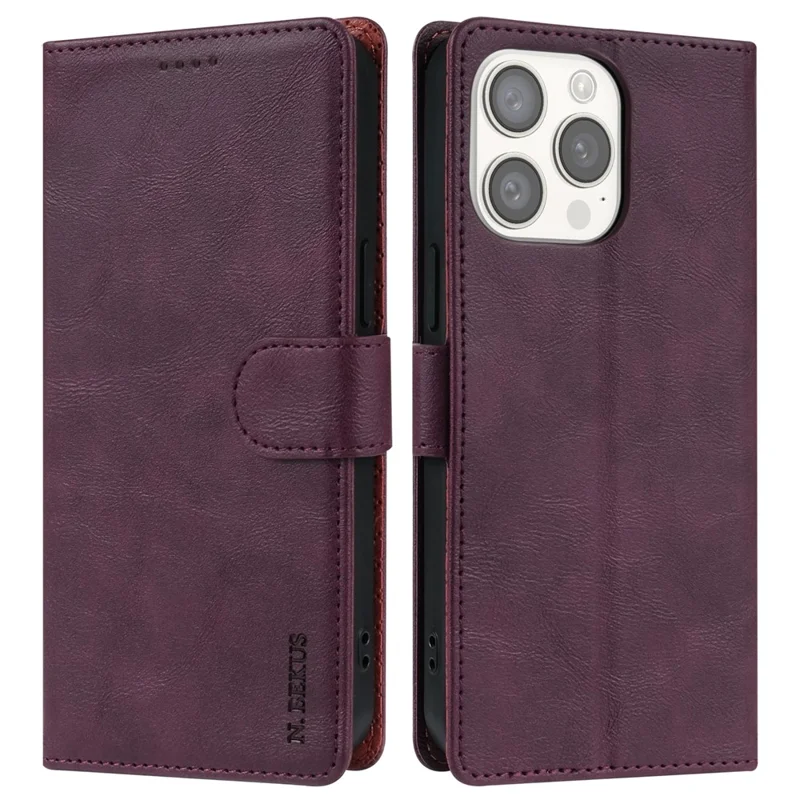 N.BEKUS CSJ-001 For iPhone 13 Pro Max Case Solid Color Leather Wallet Phone Cover   Distributors - Wine Red
