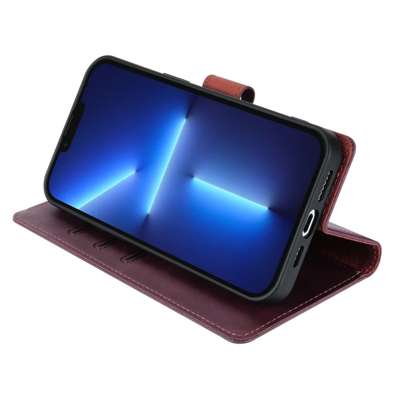 N.BEKUS CSJ-001 For iPhone 13 Pro Max Case Solid Color Leather Wallet Phone Cover   Distributors - Wine Red