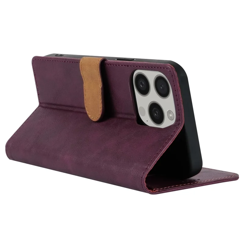 N.BEKUS CSJ-001 For iPhone 13 Pro Max Case Solid Color Leather Wallet Phone Cover   Distributors - Wine Red