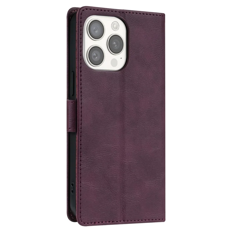 N.BEKUS CSJ-001 For iPhone 13 Pro Max Case Solid Color Leather Wallet Phone Cover   Distributors - Wine Red