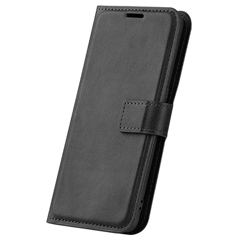 For iPhone 16 Pro Case Magnetic Clasp Calf Texture Flip Leather Phone Cover - Black