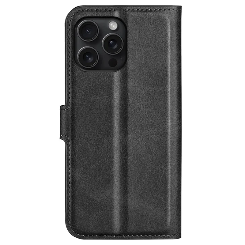 For iPhone 16 Pro Case Magnetic Clasp Calf Texture Flip Leather Phone Cover - Black