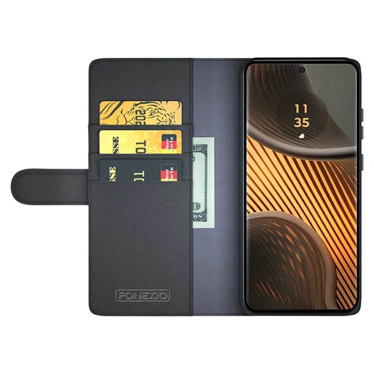 Чехол-книжка из натуральной телячьей кожи для Motorola Edge 50 Ultra 5G / Moto X50 Ultra 5G - черный