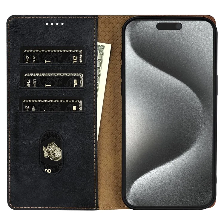 N.BEKUS CSJ-001 Per custodia iPhone 15 Pro Max in pelle PU Portafoglio Flip Folio Cover del telefono - Nero