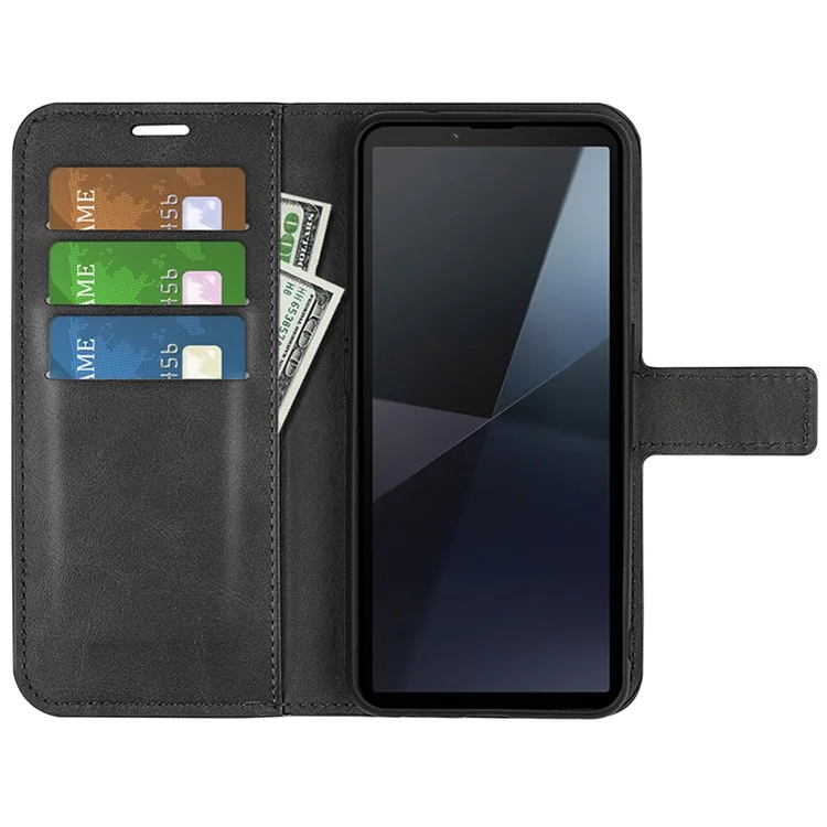 Для Sony Xperia 10 VI Case Wallet Calf Texture Leather Phone Cover - Чёрный