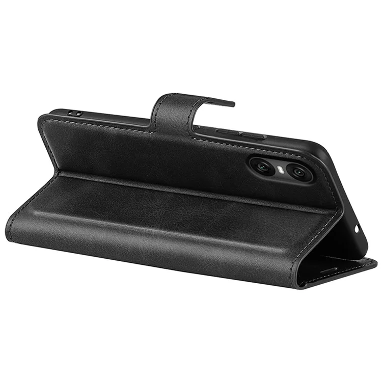 Для Sony Xperia 10 VI Case Wallet Calf Texture Leather Phone Cover - Чёрный