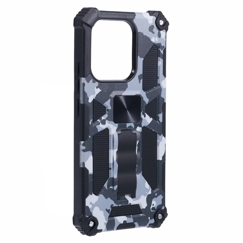 For Xiaomi Redmi Note 13 4G Case Kickstand PC+TPU Phone Cover Camouflage Design - Black