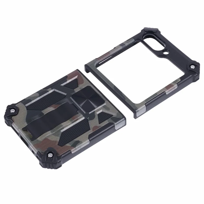 Für Samsung Galaxy Z Flip6 5G / Z Flip5 5G Hülle Kickstand PC+TPU Camouflage Schutzhülle - Armeegrün