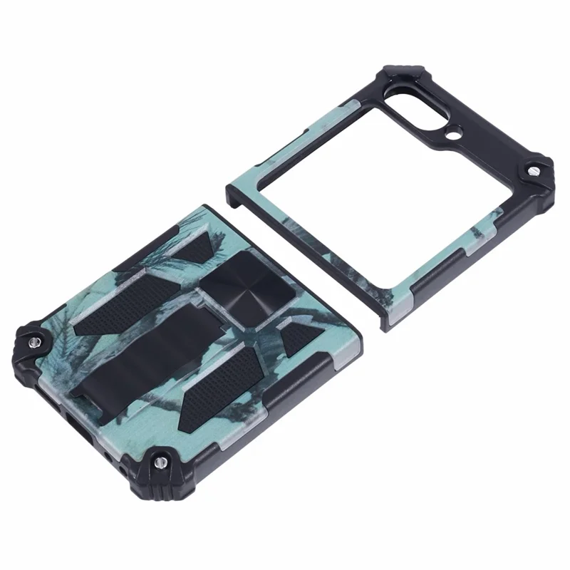 Per Samsung Galaxy Z Flip6 5G / Z Flip5 5G Cover con Supporto PC+TPU Mimetico Protettiva - Verde Chiaro