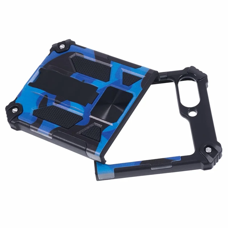 حالة Samsung Galaxy Z Flip7 FE 5G / Z Flip6 5G / Z Flip5 5G حامل قابل للطي PC + TPU غطاء واقي كامو - أزرق