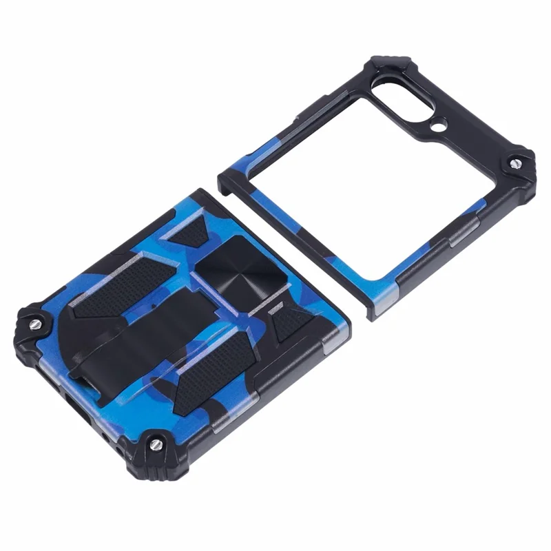 حالة Samsung Galaxy Z Flip7 FE 5G / Z Flip6 5G / Z Flip5 5G حامل قابل للطي PC + TPU غطاء واقي كامو - أزرق