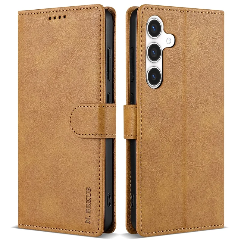 N.BEKUS CSJ-001 For Samsung Galaxy A24 4G (162.1 X 77.6 X 8.3mm) Solid Color Case Leather Wallet Phone Cover - Brown
