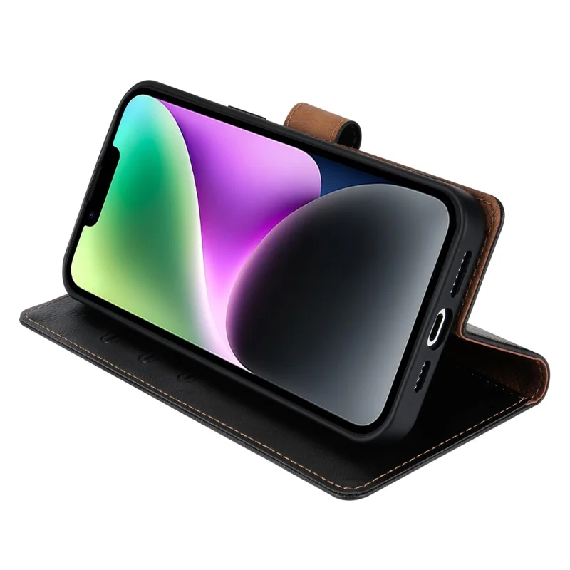 N.BEKUS CSJ-001 Para iPhone 14 Carteira de Telefone Capa de Couro PU Dobrável Stand Cover - Preto
