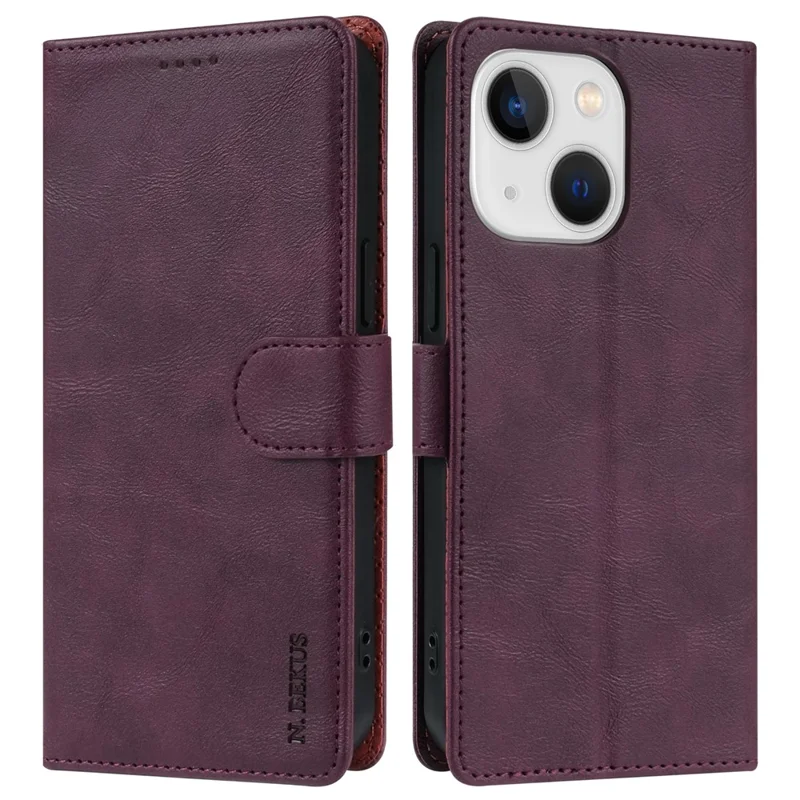 N.BEKUS CSJ-001 For iPhone 14 Phone Wallet Case PU Leather Folding Stand Cover - Wine Red